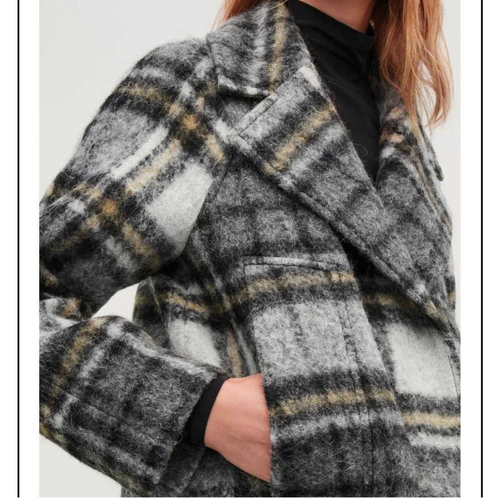 COS Plaid Brushed Mohair Wool Coat Gray Size 6 - Picture 3 of 15